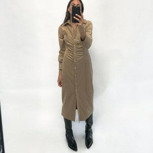 Zara RUCHED FAUX SUEDE MIDI DRESS
